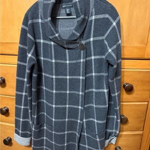 Gray Plaid Button-Up Sweater